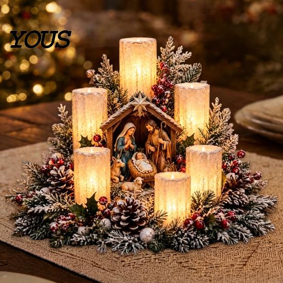 Addobbi per la Casa Moderna Centro Tavola Luminoso di Natale, Ornamento Atmosferico con Luce Calda, Decorazione Festiva USB Alimentata Artigianato in Plastica per