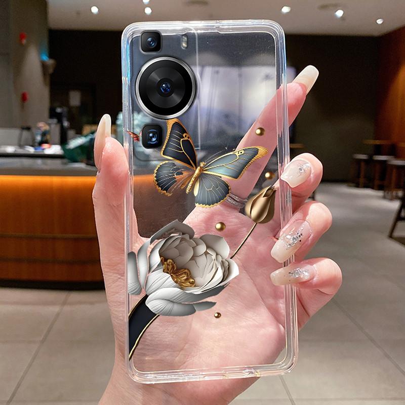 For Huawei P60 Pro 2023 P60pro Case Cover Luxury Fashion Butterfly Flowers Clear Soft TPU Fundas For Huawei P 60 P60 Pro Casing