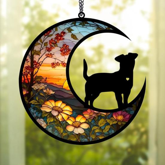 Pet Memorial Suncatcher Angel Cat Dog Sun Catcher Panel Stained Glass Window Hanging Ornaments Pet Loss Sympathy Gift for Pet Lovers