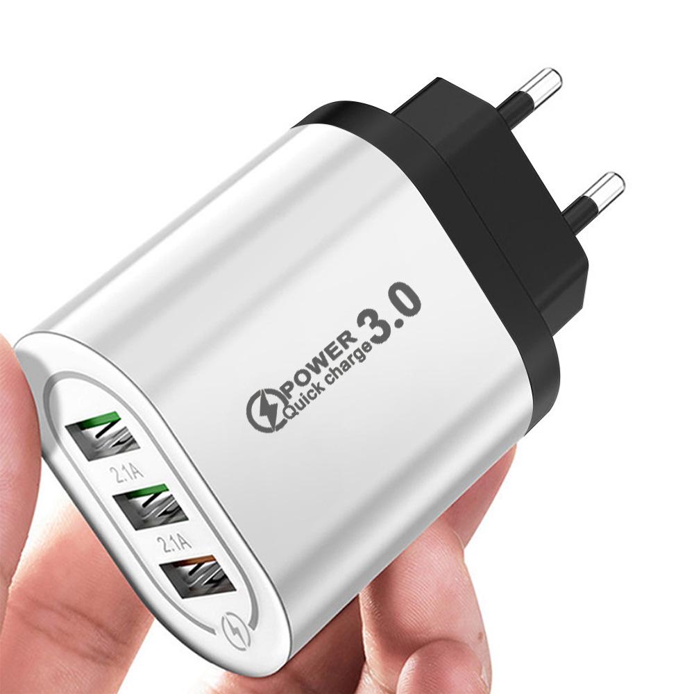 3-Port USB Fast Charger with 5V/9V/12V, 2.4A for Mobile Phones - EU/US Plug