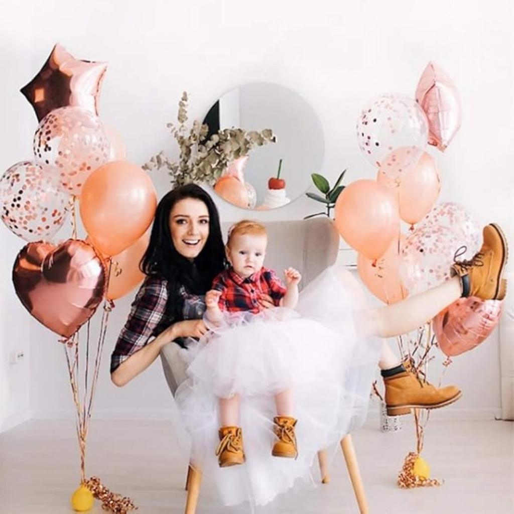 28 Stück Ballon Happy Birthday Party Dekorationen Konfetti Ballons 18" Stern Herz Folienballons Hochzeitsdekorationen Heliumballons Mädchen Junge Babyparty
