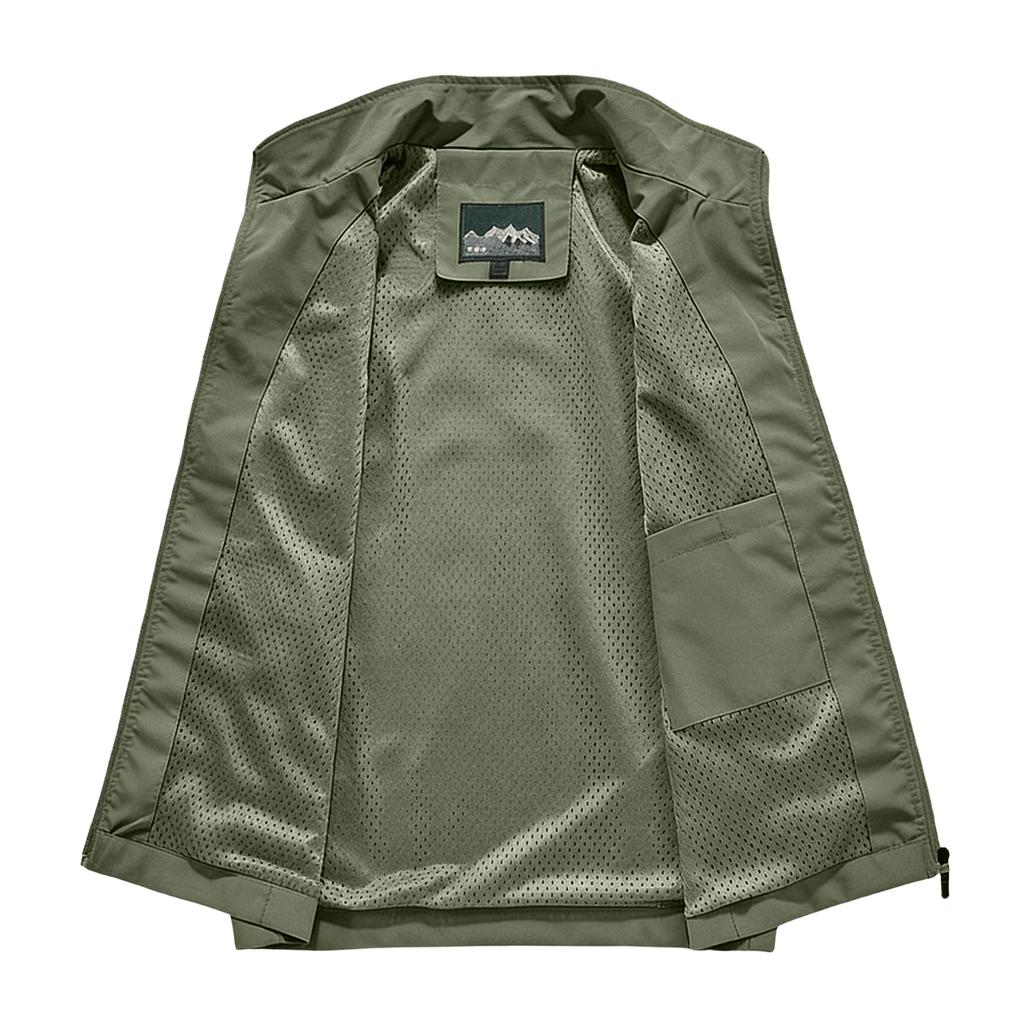 Men's Summer Multi-Functional Pocket Fishing And Hiking Vest: Lightweight Sleeveless Stand-Up Collar Jacket
