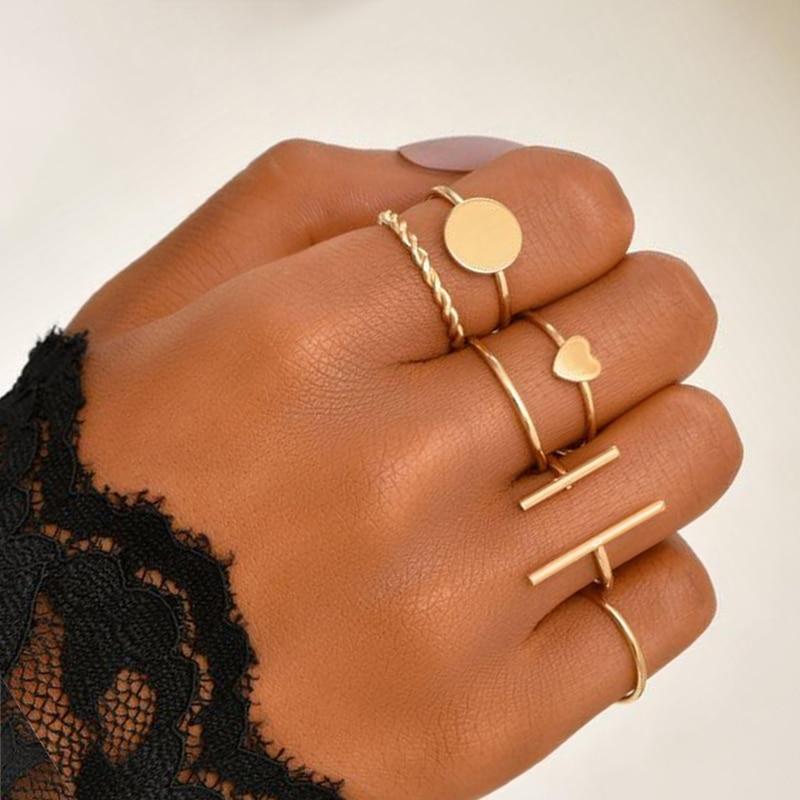 iF ME Creative Ring 3pcs/Set Fingers Hip Pop For Women Vintage Geometric Heart Hug Gold Color Chain Knuckle Joint Rings Jewelry Gift