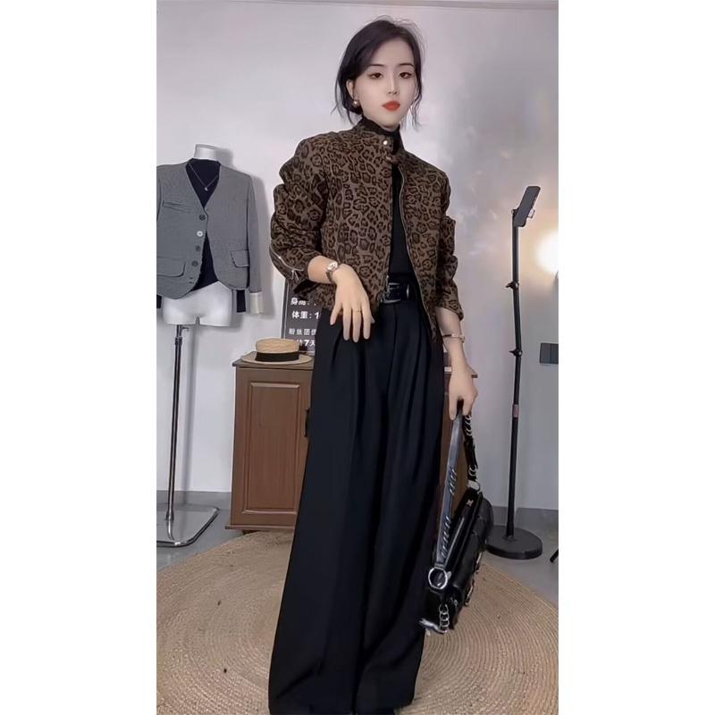 Retro Leopard Print Fashionable Short Jacket Zipper Cardigan Casual Top