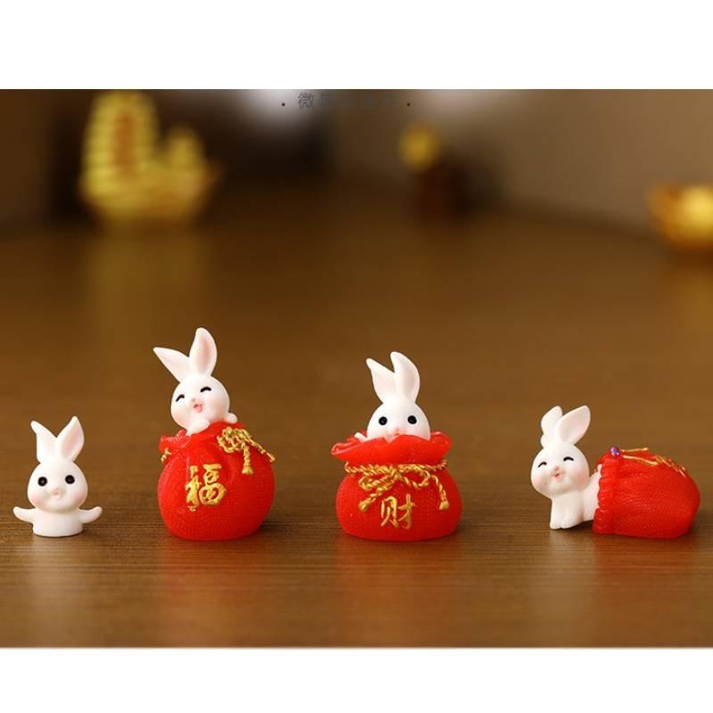 Delightful Resin Rabbit Ornament Adorable Miniature Animal Decor For New Year