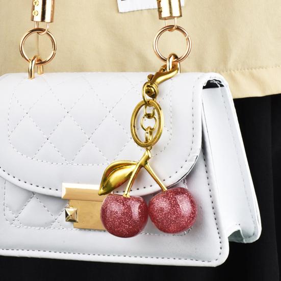Sparkling Cherry Keychain Pendant Metal Cherry Bag Key Ring Charm Car Bag Handbag Purse Key