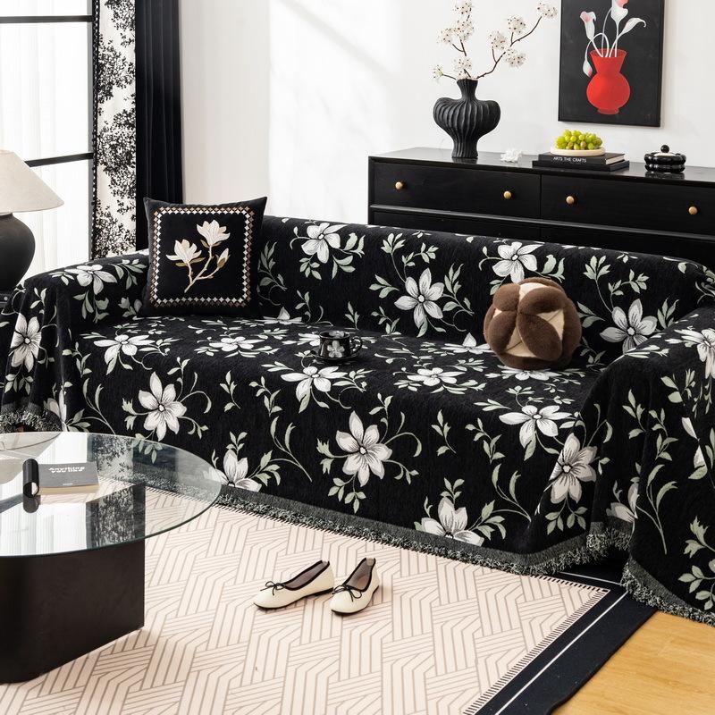 EIFLOY-Chenille Flower Sofa Cover for Living Room, 4, 5 Seats, Reversible Throw Blanket, L Shape Couch Furniture Protector