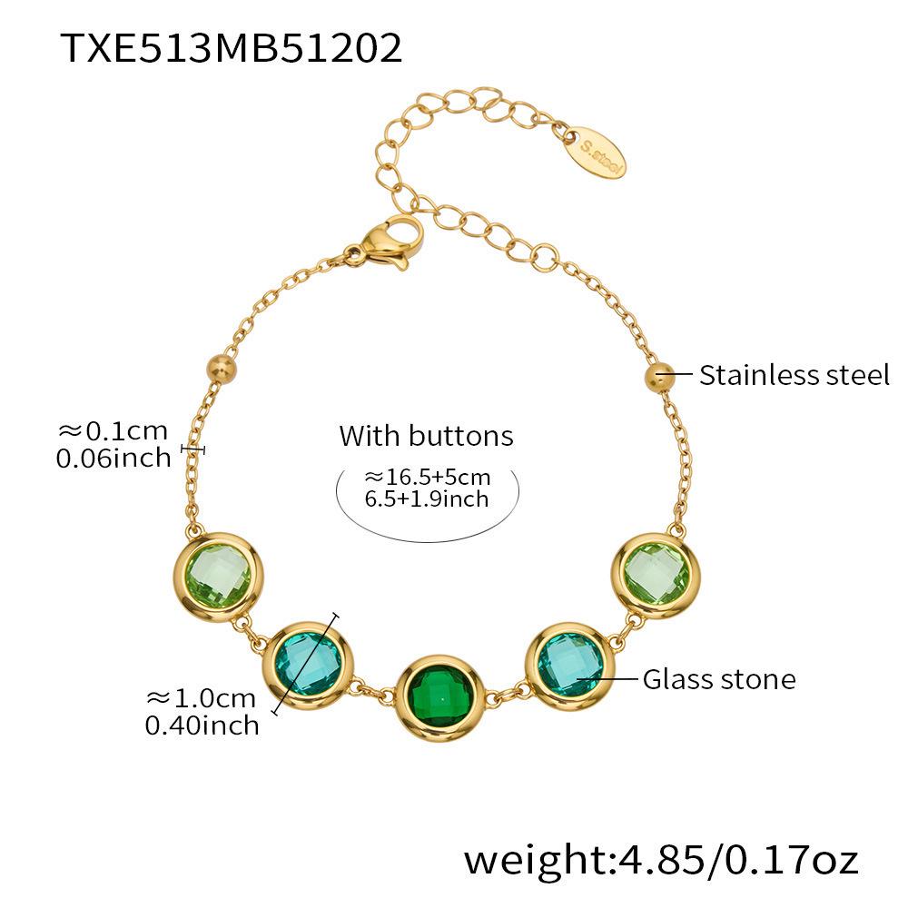 Round Faceted Glass Stone Jewelry Set - Necklace, Earrings, Bracelet - European American Fashion Design