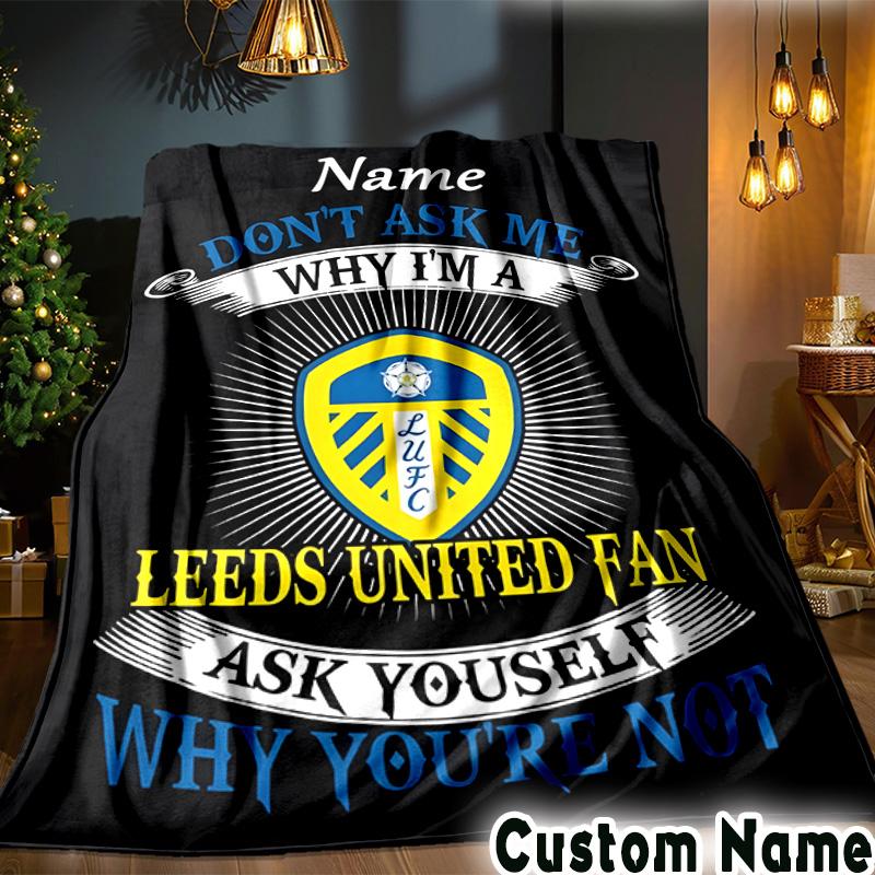 Custom Name Leeds Football Crest Throws Blanket Flannel Blankets for Couch Bed Gifts for Men Women Picnic Blanket Christmas Fan Gifts
