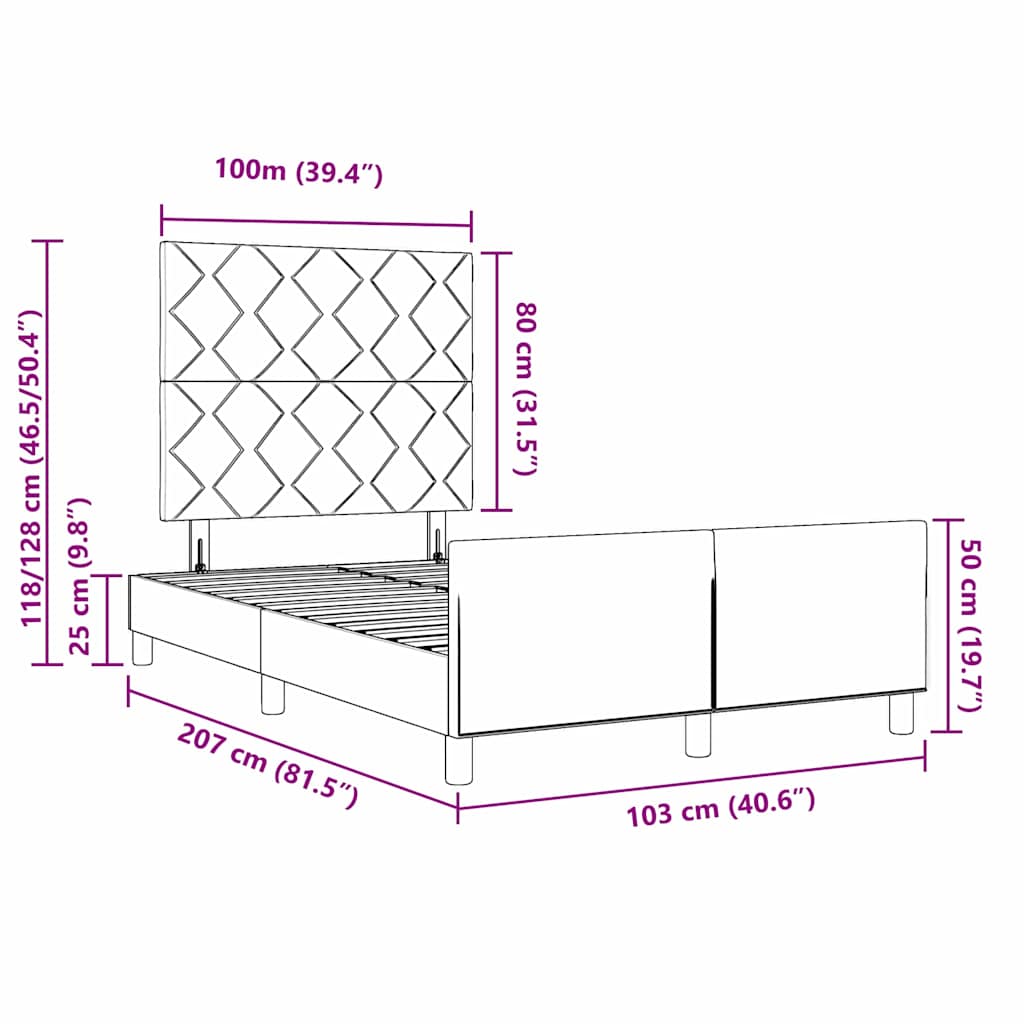 Bed Frame with Headboard Light Grey 100 X 200 Cm Fabric