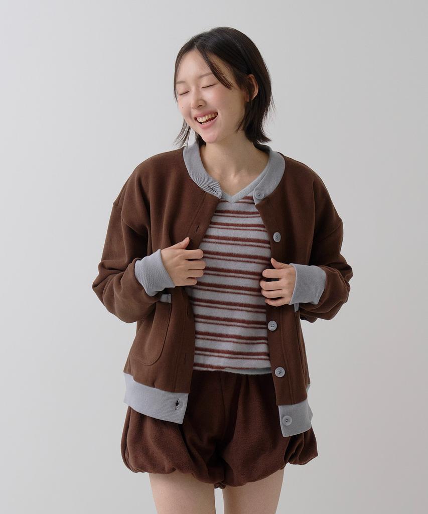 Sayu Striped Brush V-Neck Pullover Blue