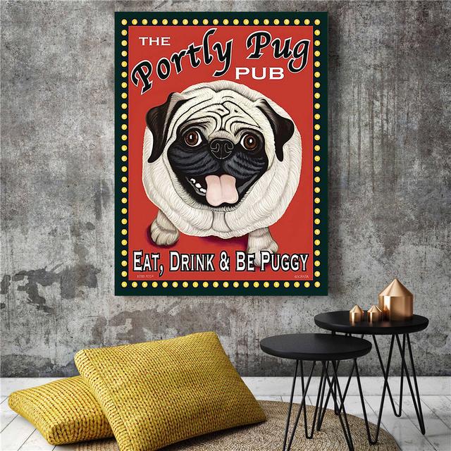 Pug Câine Animale Imprime pe perete Poze pe pânză pentru camera de zi Decorare interioară Postere și imprimeuri Artă pe perete Citate decor retro bucătărie