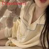 Milk Silk Pajama Set For Women With Ruffle Doll Collar Short Sleeves Breathable Sleeping Loungewear