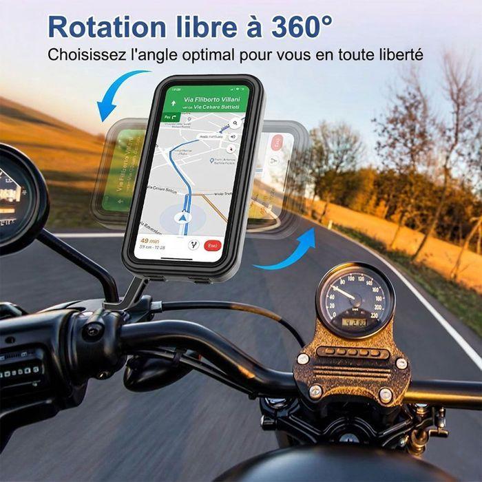 Motocikla telefona turētājs pie atpakaļskata spoguļa, pretvibrācijas, regulējams, 360° pagriežams, ūdensizturīgs - Melns