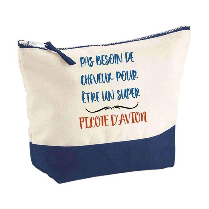 Trousse de maquillage - PLANETEE - Pilote d'avion pas besoin de Cheveux - Grand format - Coton - Impression HD