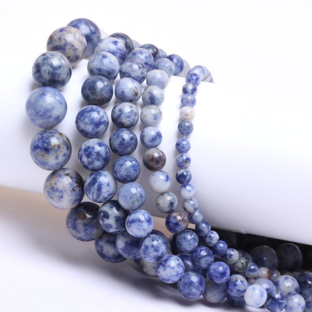 40–15 Stück 4–12 mm blaue Punkte Naturstein-Runde Perlen zur Schmuckherstellung IY Modearmband Halskette Perlenzubehör