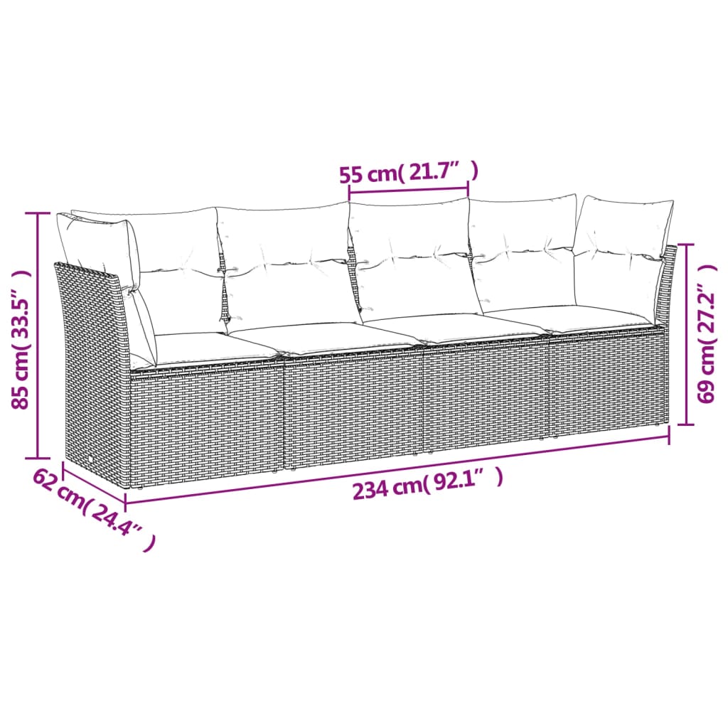Vidaxl 4-Cz. Garten-Sitzgruppe, Kissen, Schwarzes PE-Rattan