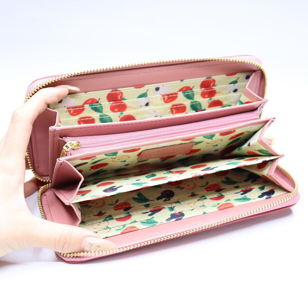Gaspard and Lisa Wallet, Women's Long Wallet with Round Zipper, Popular Character, Lisa and Gaspard, Apple Pattern, Navy