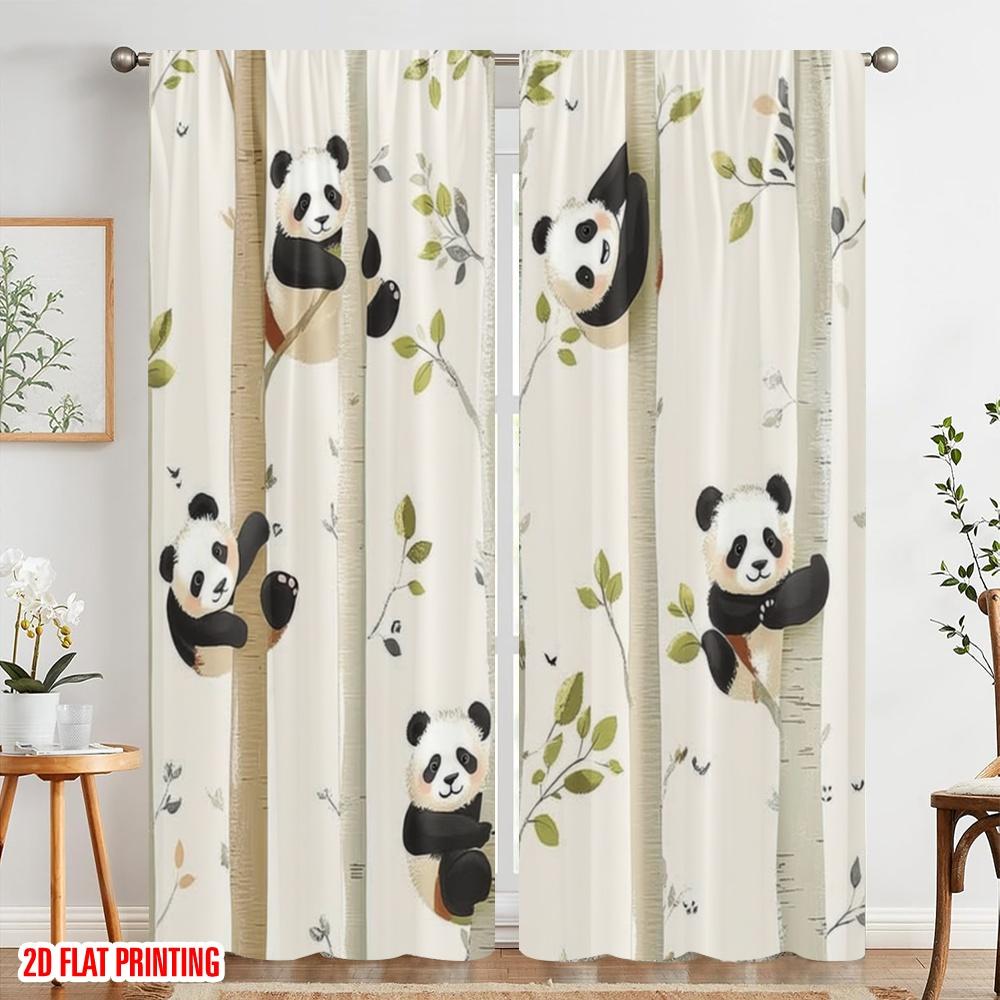 2pcs,2D plane printing Curtain Fabric Panda Escapade Versatile Polyester Fabric (without rod) Decorations Inside Use for
