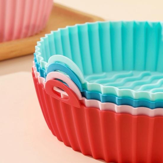 Silicone Air Fryer Liner with Handles Round Foldable Mats for Baking Frying Steaming Food-Grade Non-Stick Heat-Resistant Baking Tray