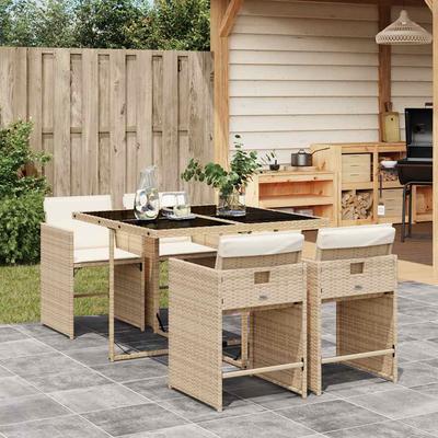 Vidaxl 5-Cz. Garden Furniture Set With Cushions, Beige, Poly Rattan