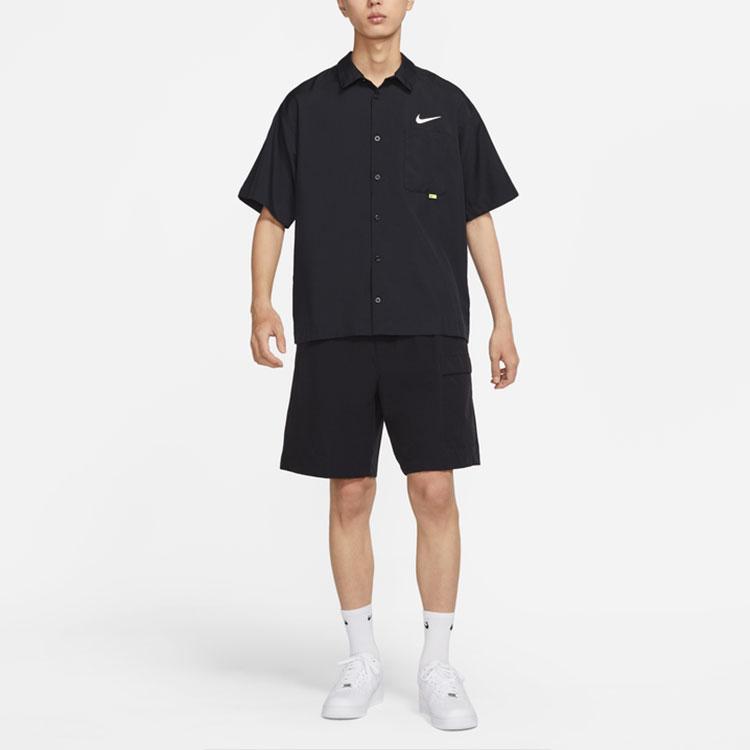 Nike Solid Color Single-Breasted Logo Short Sleeve Shirt Men Tops Black DX6308-010