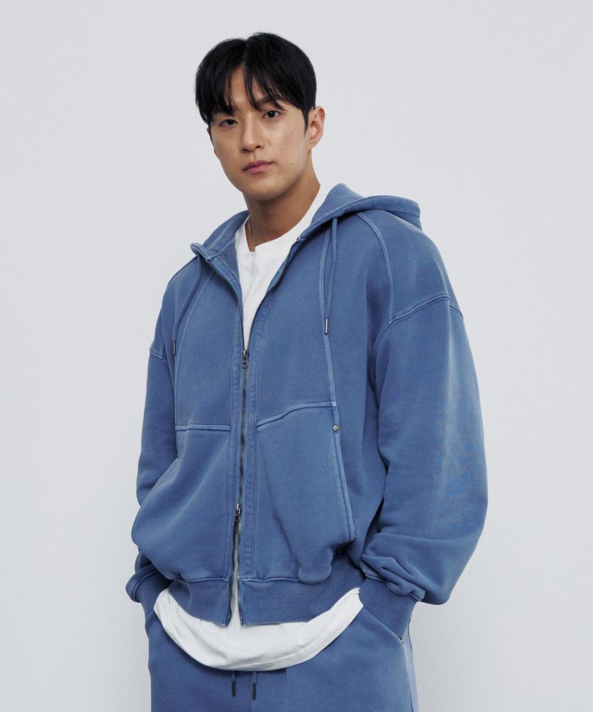 Mfav Rivet Slash Pigment Zip-Up Hoodie Blue