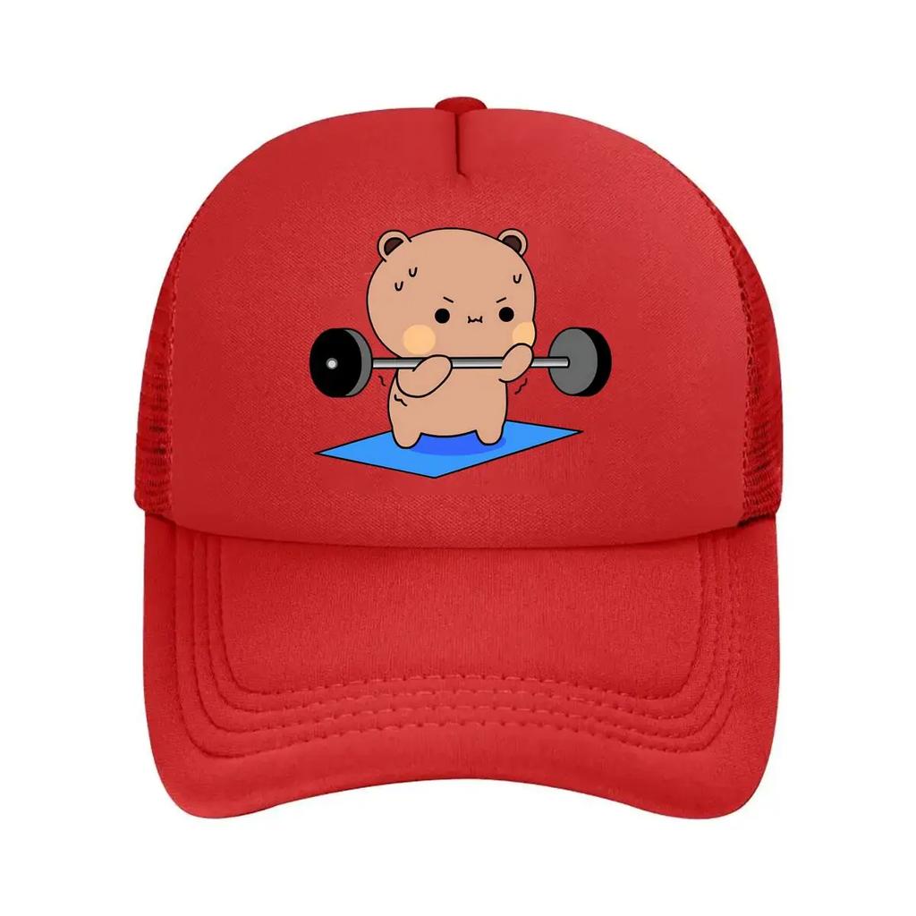 Lifting Bear Cute Inspired Fitness Animal Art Design Mesh Baseball Cap