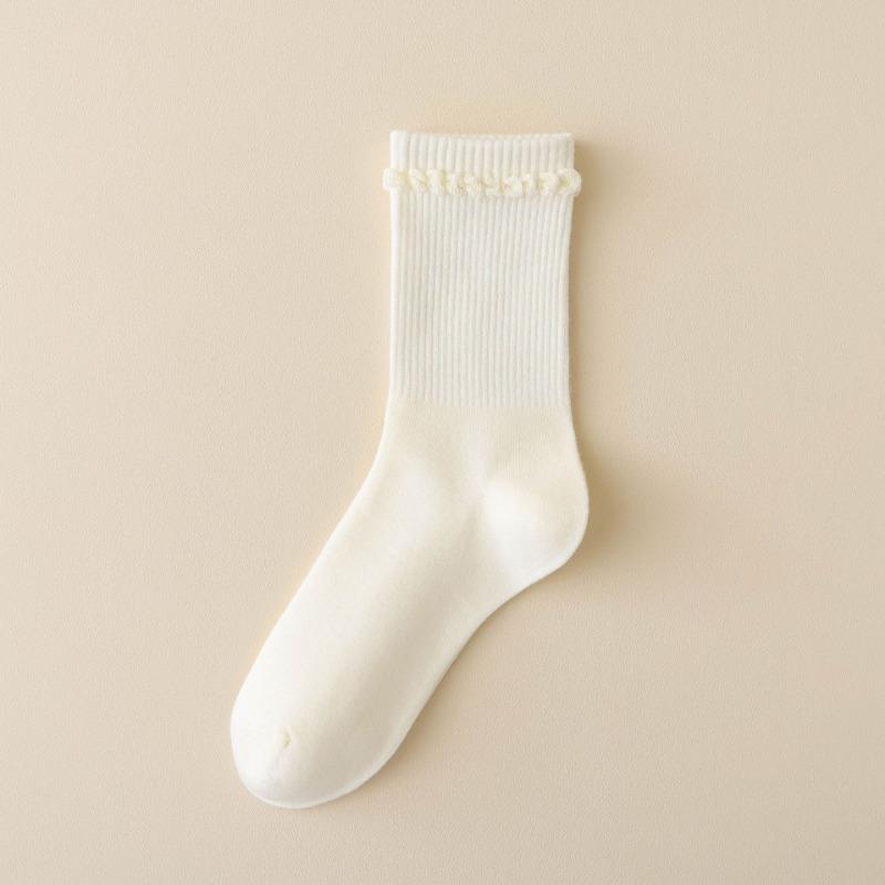 Female Autumn Thin New Lovely Pure Color Bubble Mouth Tube Cotton Socks