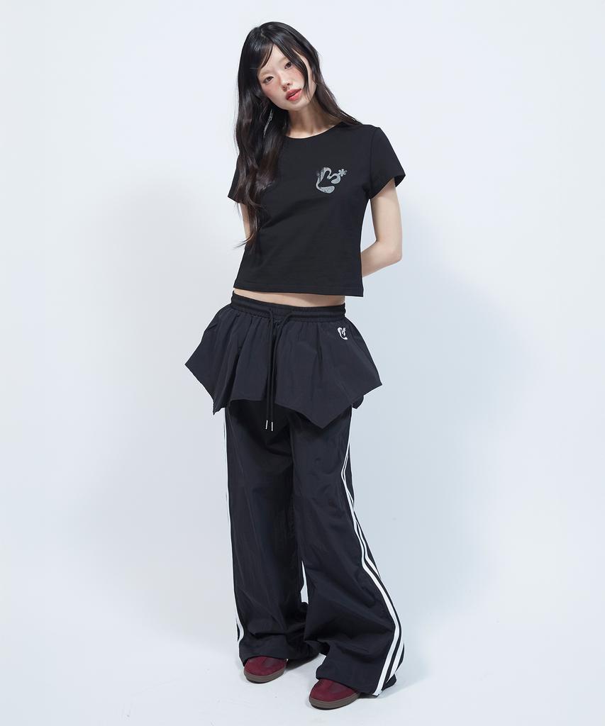 LMR Layered Track Nylon Skirt Pants Black