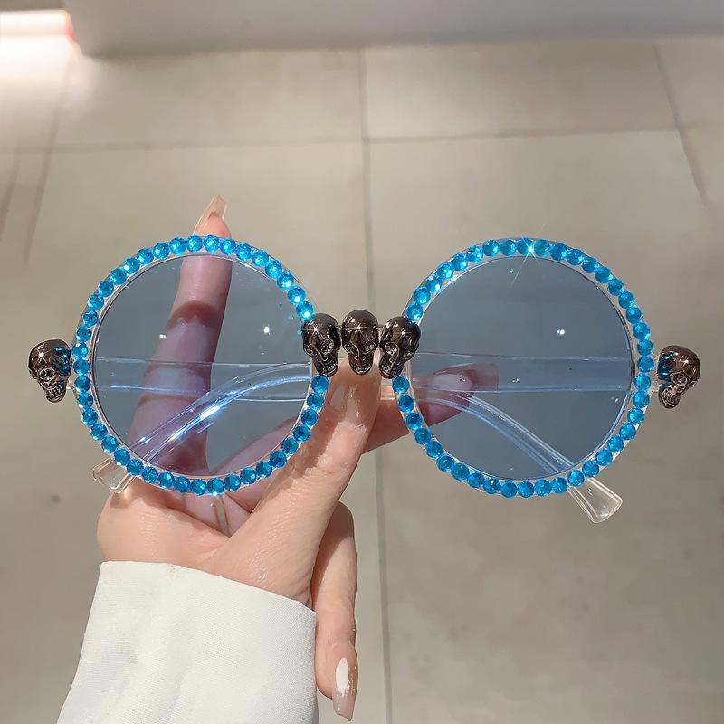 Lunettes de soleil rondes en diamant de marque de luxe pour femmes et hommes, lunettes de soleil vintage mode, lunettes Steampunk pour fête, montures squelette, protection UV400