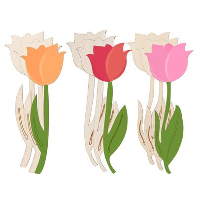 12 Peças Enfeite de Flor de Madeira Tulipa Inacabada DIY Pintura Artesanato Feliz Festa de Páscoa Primavera Decoração para Casa Presentes para Crianças Suprimentos