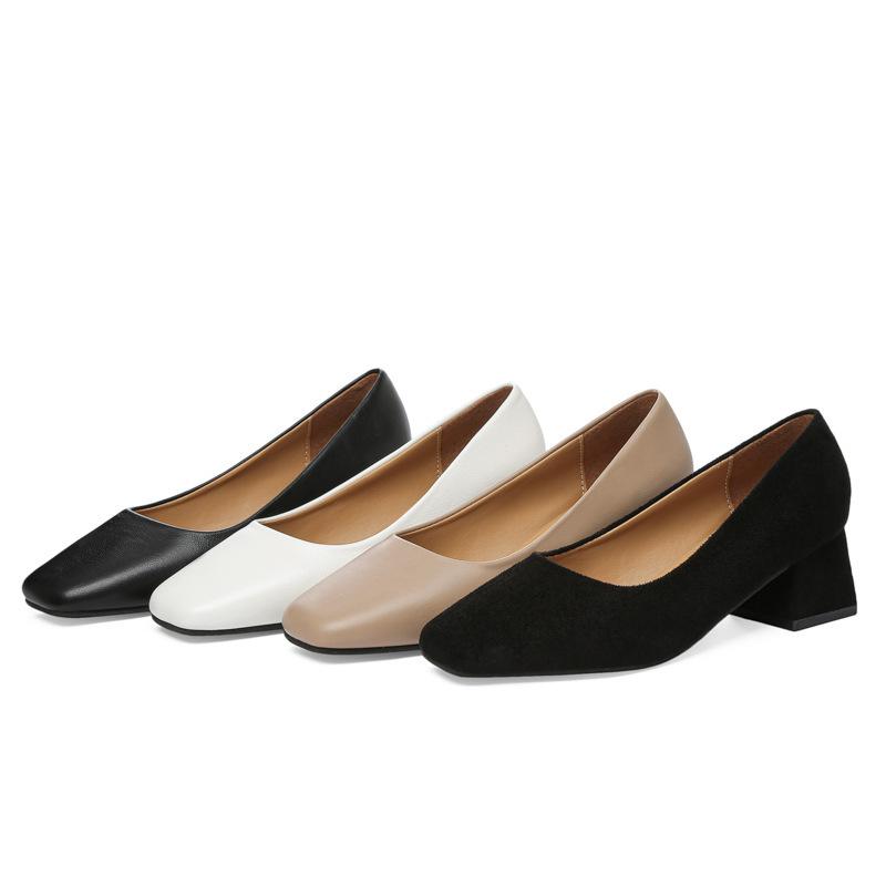 2025 New Spring Square Head Light Mouth Thick Heel Single Shoes Middle Heel Black Work Small Leather Shoes Large Size 41 Women's Shoes