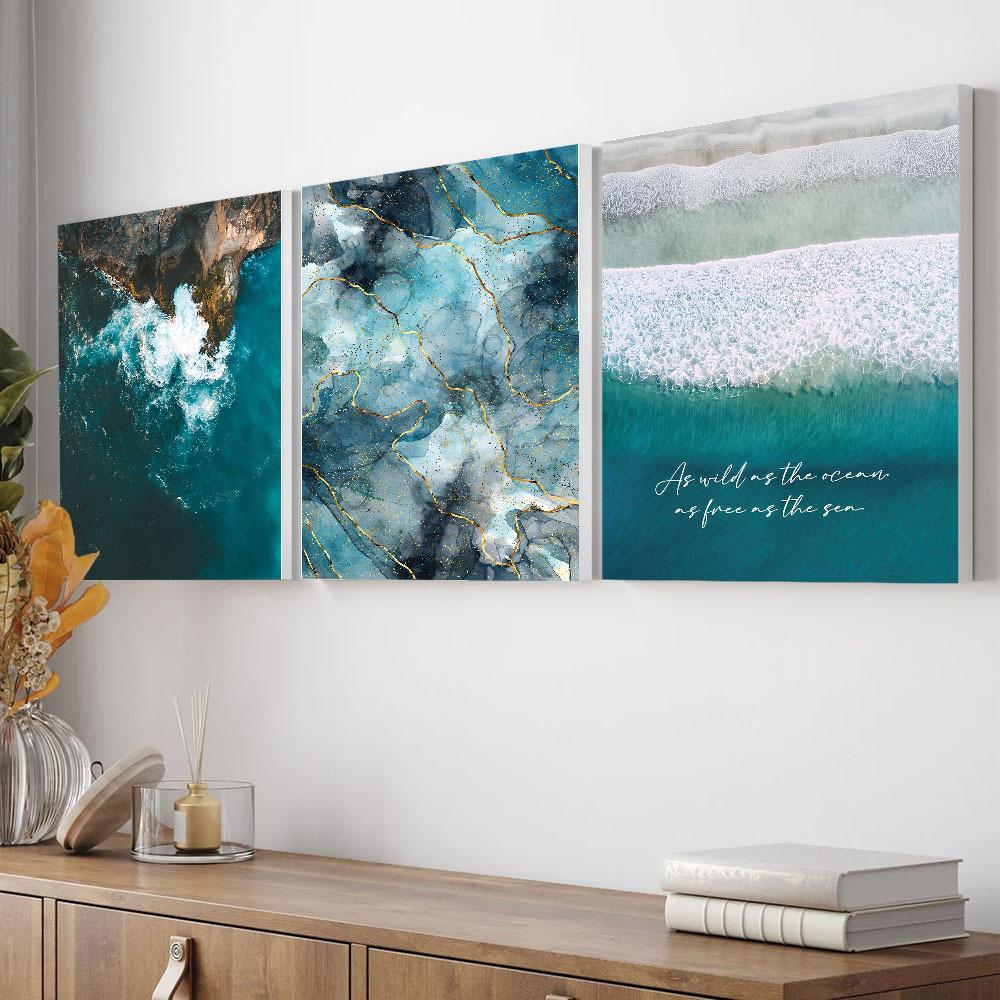 3pcs/set Ocean Art Oil Painting Canvas with Wood Frame Draw Wall Decor Home Room Decorations