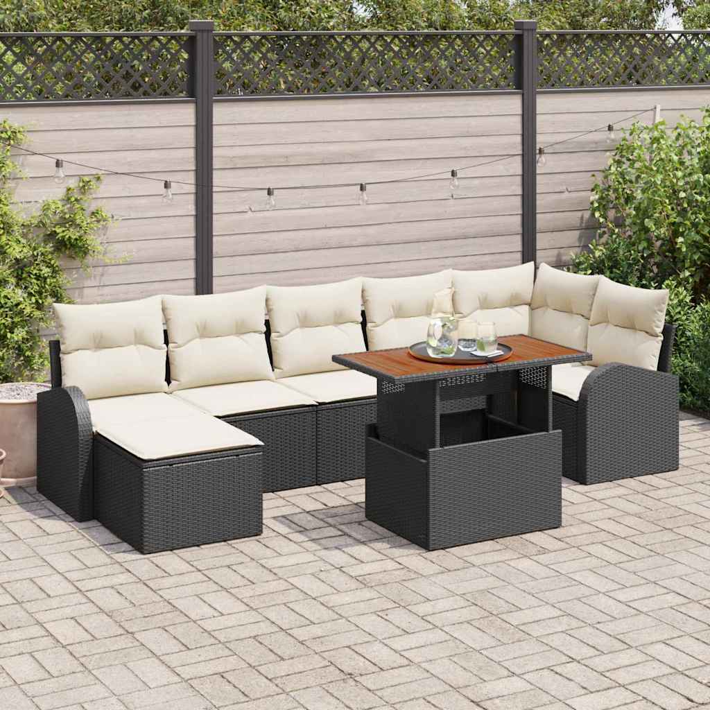 Garden Sofa Set with Storage 8 Pcs Black Poly Rattan
