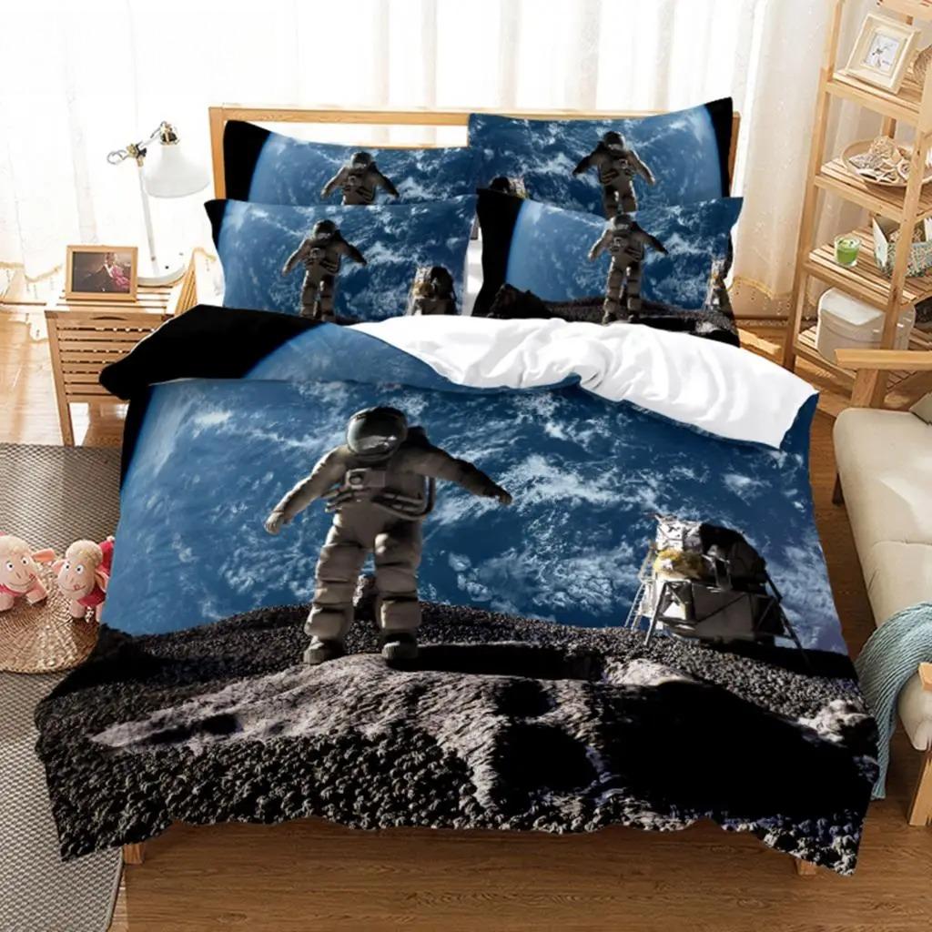 3D Digitaal Printen Modeontwerp Astronaut Beddengoedset, Queen Size Dekbedovertreksets