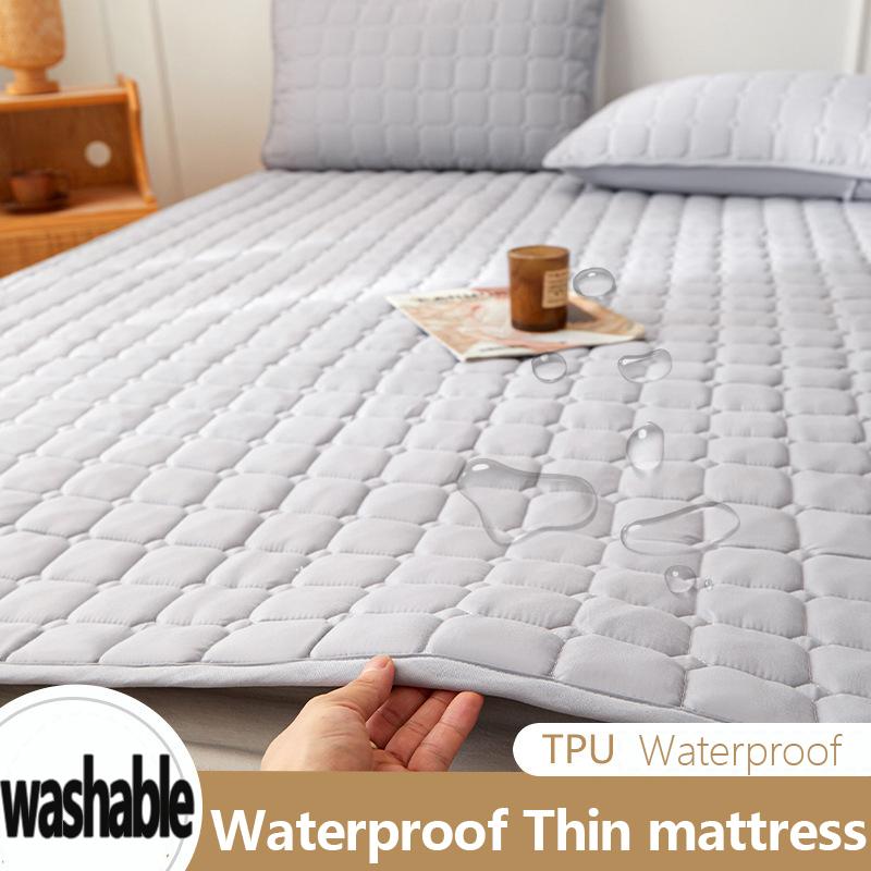 1pc Waterproof Mattress Protector with Elastic Corner Straps, Machine Washable Bedding Cover for Single/Double Beds, Fits Home, Hotels, Modern Bedding