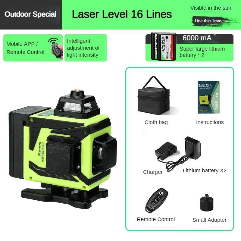 4D 8/12/16 Line Green Light Automatic Leveling Level 360° Horizontal and Vertical Cross Measurement Tool New Infrared Mini Laser Level