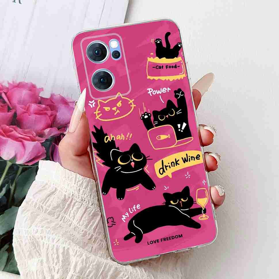 For Oppo Reno7 5G Casing Cute Cat Flower Painted Cover Soft Fundas Phone Case For Oppo Find X5 FindX5 Lite Reno 7 5G Back Cover