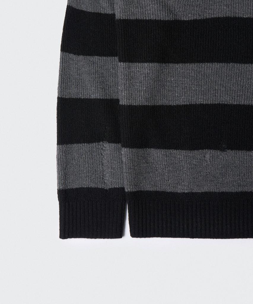 MUSINSA STANDARD 90S Grunge Stripe Crew Neck Knit [Gray/Black]