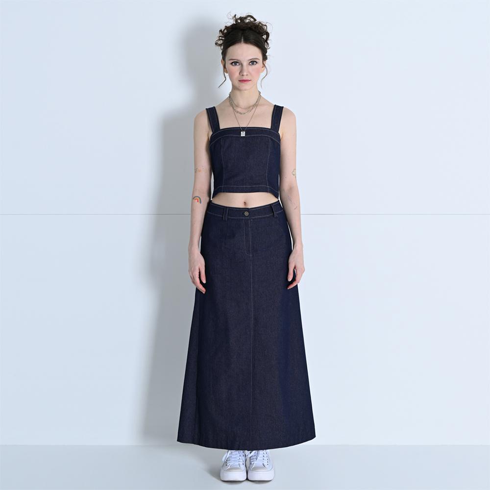 Make A Toast Front Slit Denim Skirt Navy Mbdssk001Nv