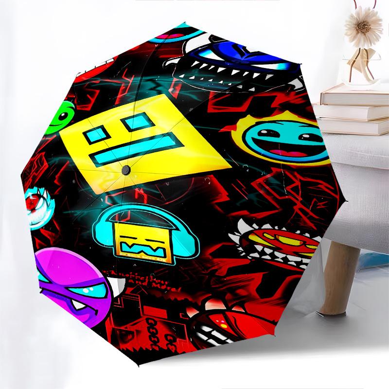 Geometry Dash Automatic Folding Umbrella 8 Ribs Lightweight Design, Durable Iron Frame, Compact and Portable, Ideal Birthday or Christmas