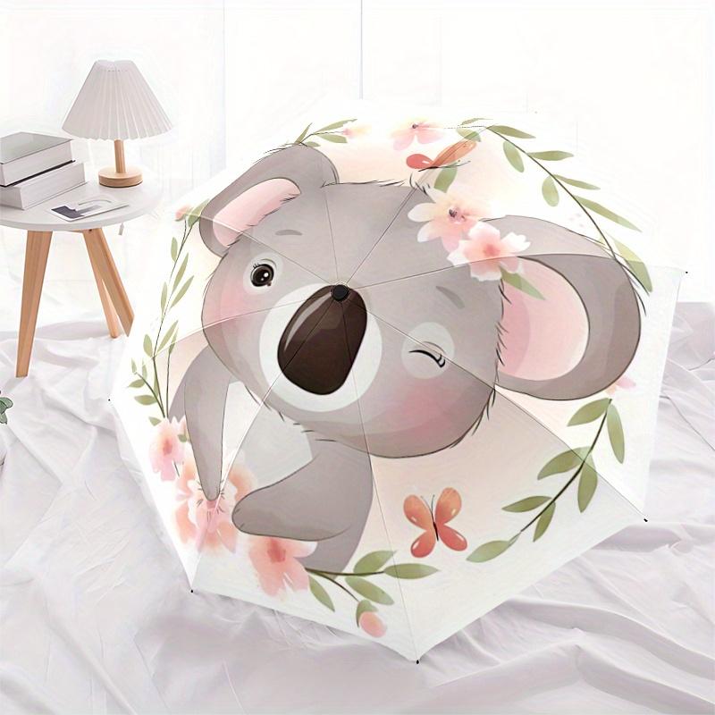 1pc Koala Floral Frame Automatic Opening Folding Umbrella - Portable 3-Fold Design with 8 Iron Ribs, Outdoor for Fans, Travelers, Daily Use, Fest