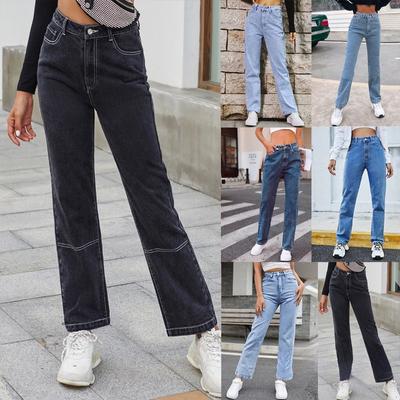 Dameskleding Europees en Amerikaans INS High Waisted Zwarte Denim Rechte Pijp Broek voor Herfst en Winter Meisjes