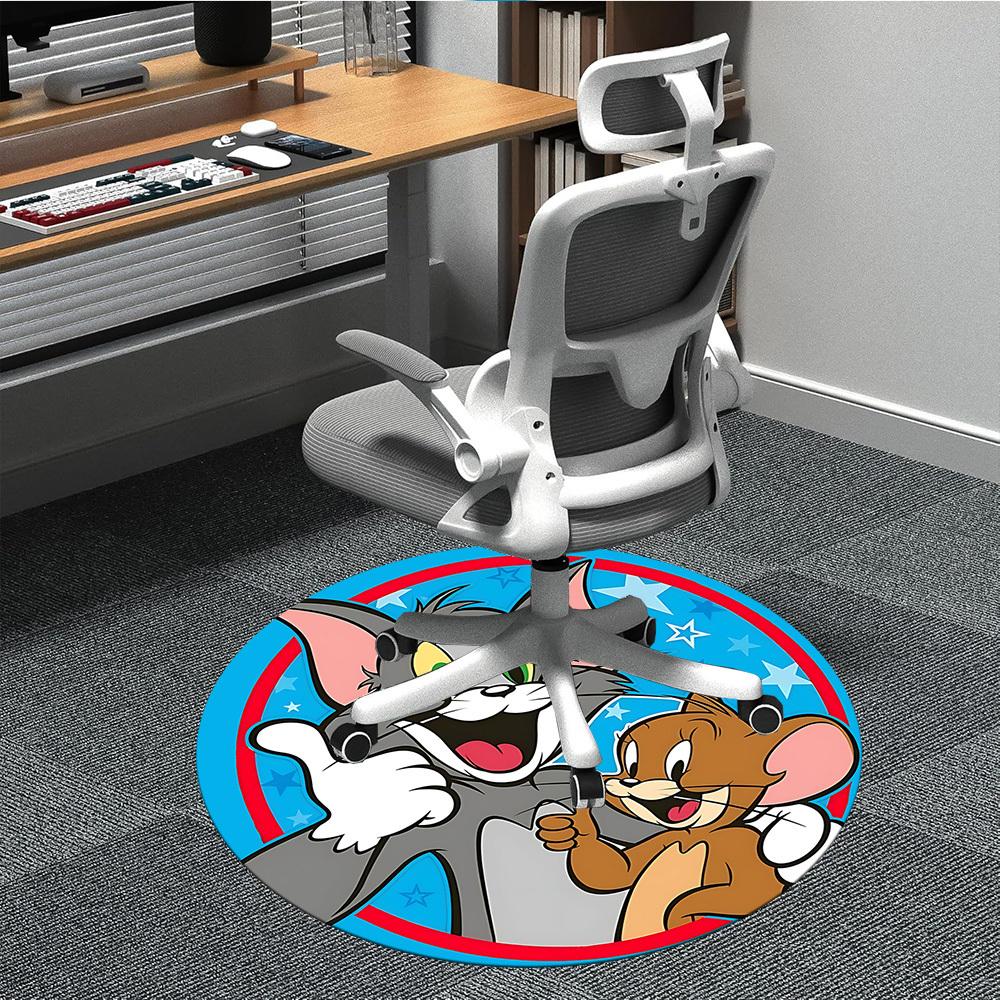 1 pièce Tapis Rond Tom et Jerry pour Bureau, Tapis d'Intérieur Convient pour Bureau, Sous les Chaises de Bureau, Chambre à Coucher, Salon, Décoration de Maison, Déco de Pièce