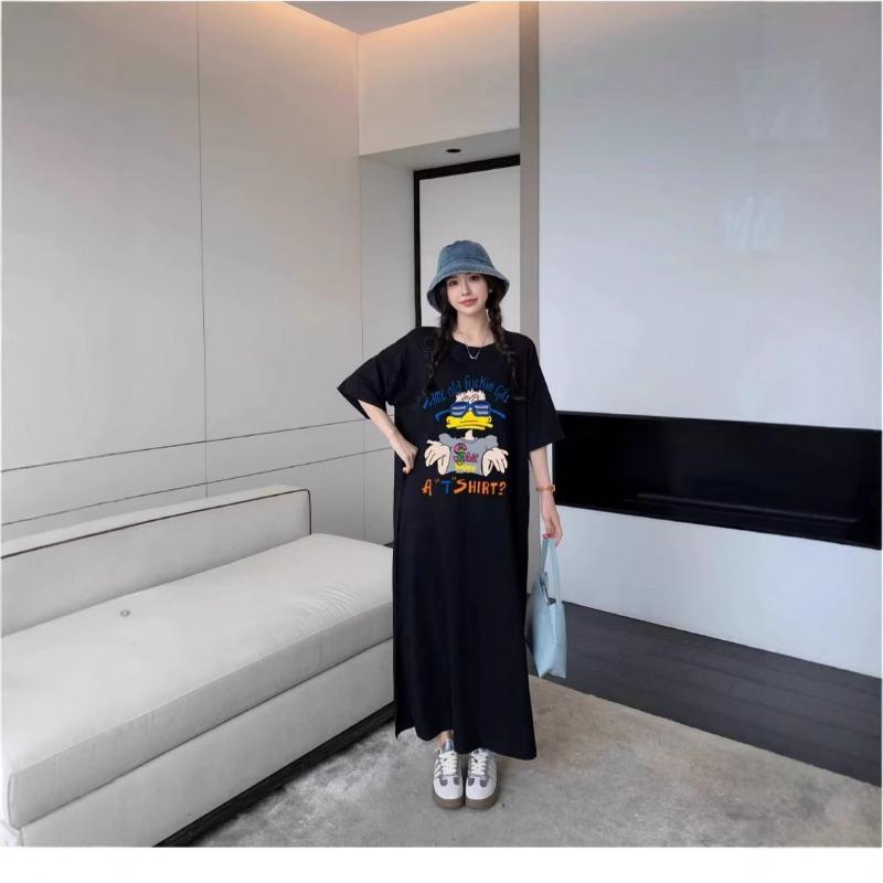 Summer Lazy T-shirt Dress Crew Neck Loose Plus Size Temperament Slimming Women's Dress
