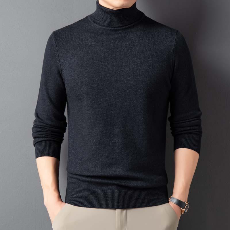Turtleneck Sweater Men's Knitted Bottoming Shirt Young and Middle-aged Men's Slim Solid Color Pullover Stretch Sweater Shirt Men