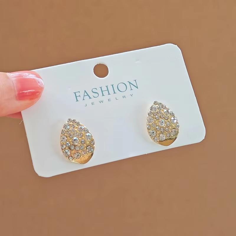 New Full Rhinestone Alloy Water Drop Shaped Stud Earrings for Women Temperament Ear Jewelry Simple