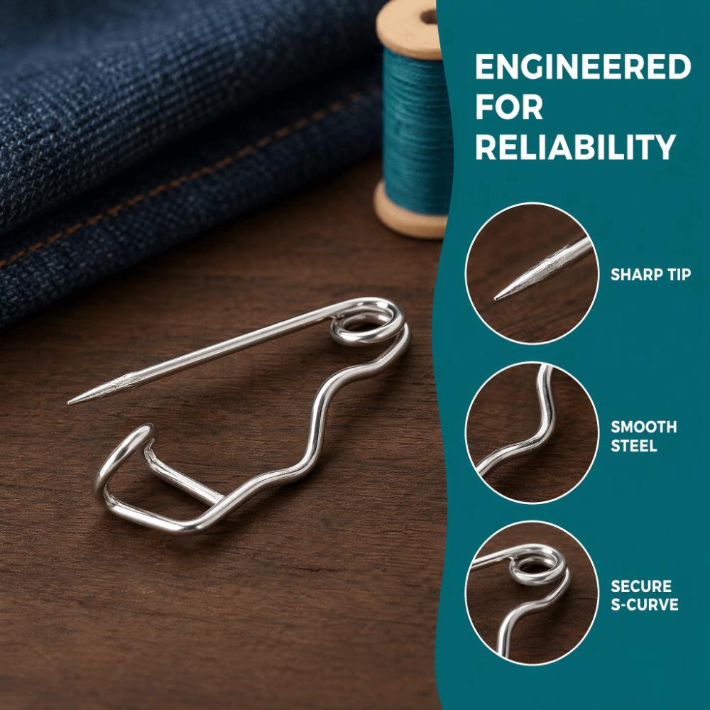 100Pcs Silver Curved Safety Pins Metal Steel Wire Locking Pin Clasps S-Shaped Pins  For Quilting
