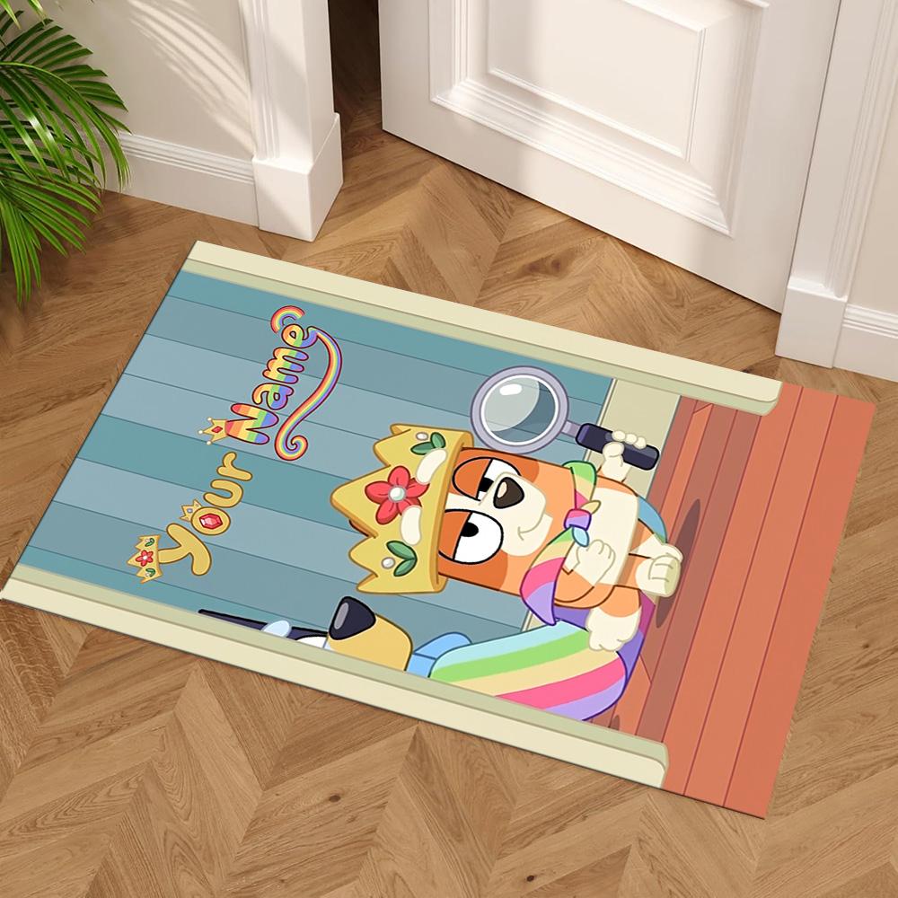 Bluey Customized Name Floor Mat Perfect for Decorate Room Study Room Game Room Dormitory Antislip Carpet Anime Office Decor Gift for Festivals